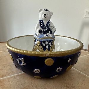 Gold Rimmed Hanukkah Bear Bowl